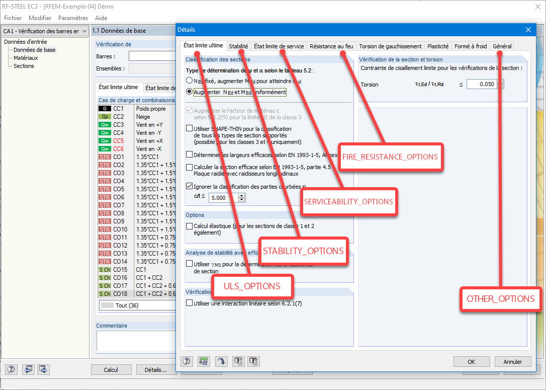 Boîte de dialogue Détails du module STEEL EC3 avec les onglets correspondants pour la programmation via l'interface COM