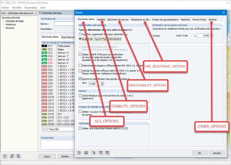 Boîte de dialogue Détails du module STEEL EC3 avec les onglets correspondants pour la programmation via l'interface COM