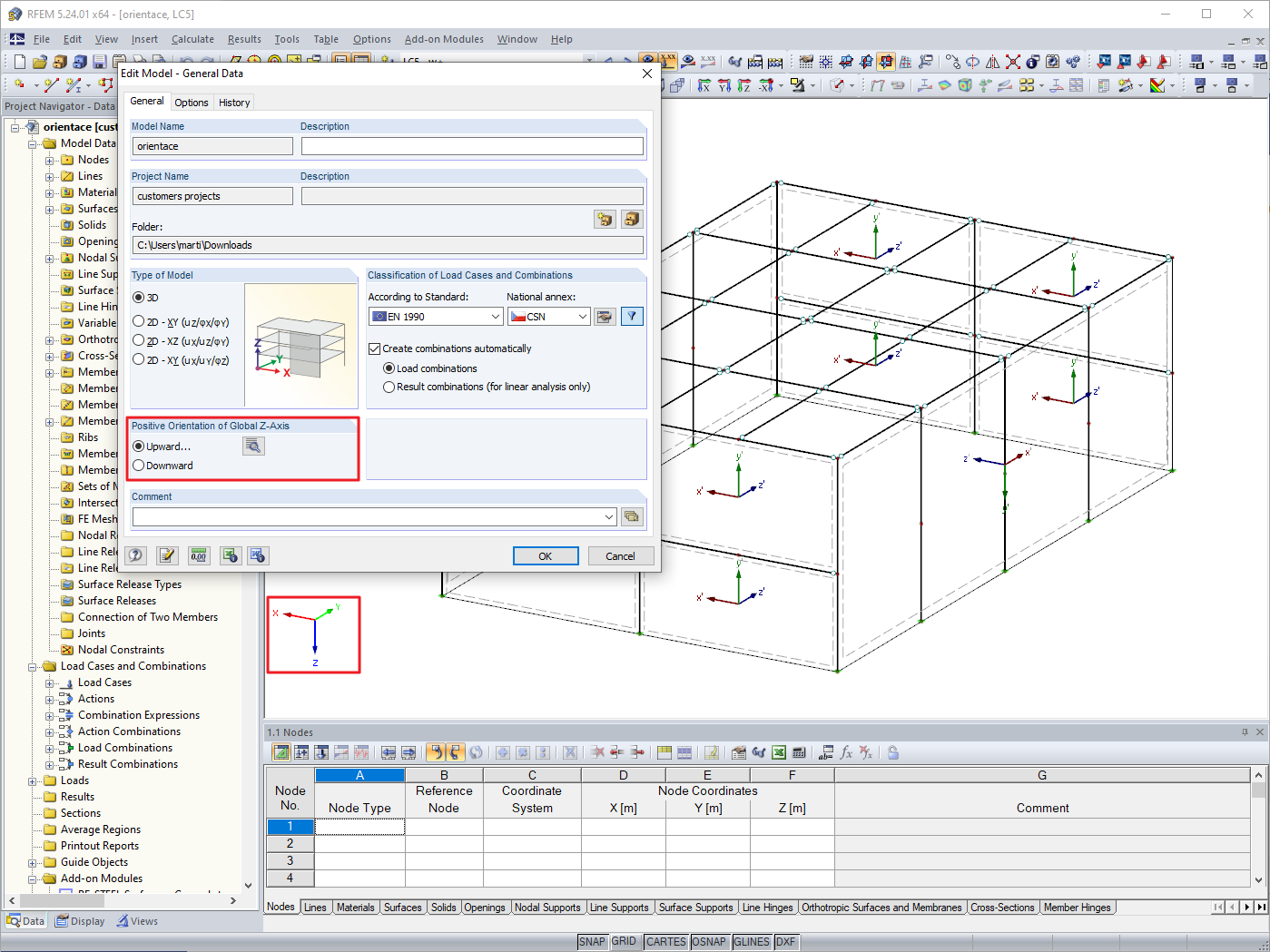 Modèle avec fondations vers le haut et toiture vers le bas