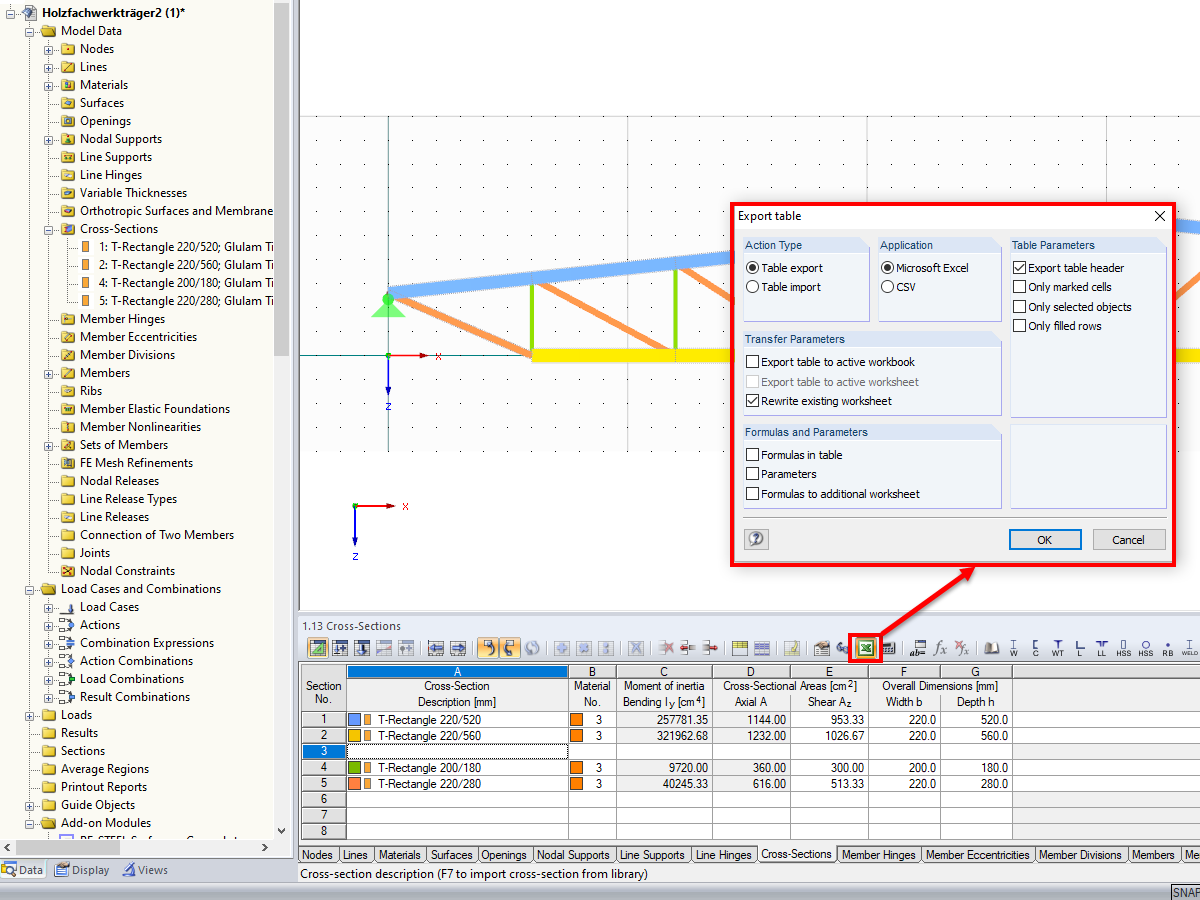 Exportation des données de section vers Excel