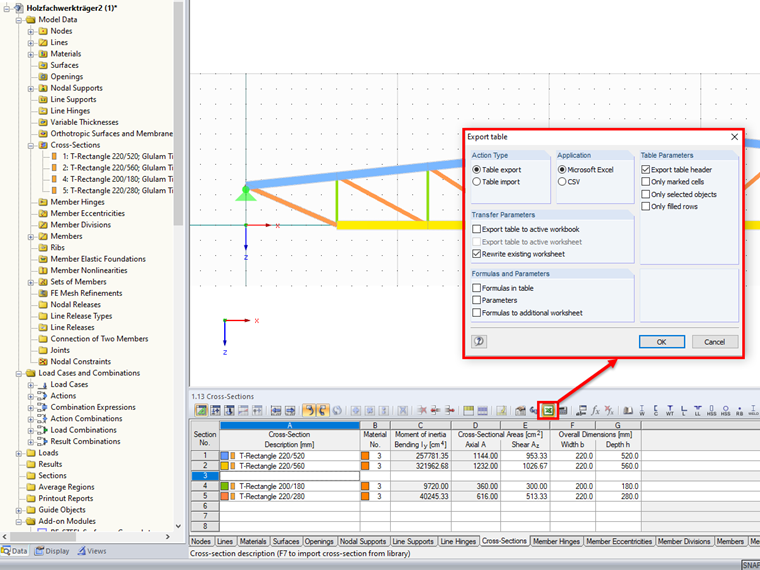 Exportation des données de section vers Excel