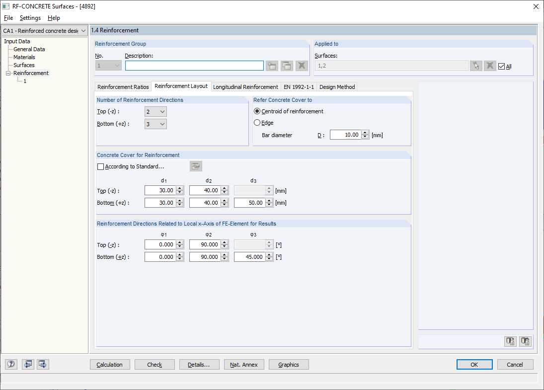 Entrée des couches d'armatures