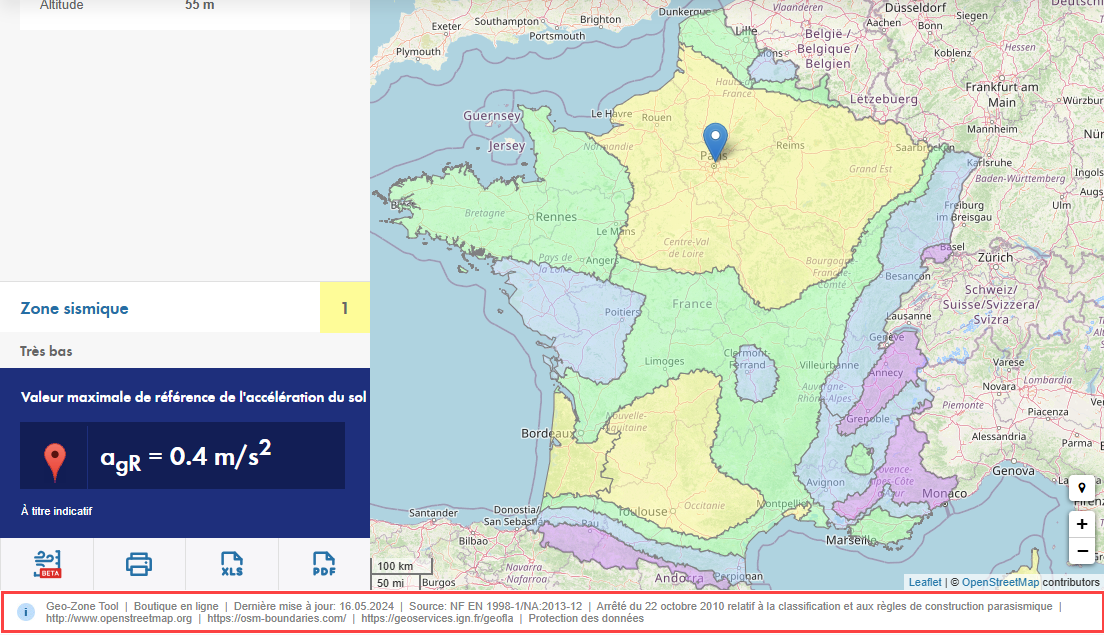 Pied de page avec informations sur la source