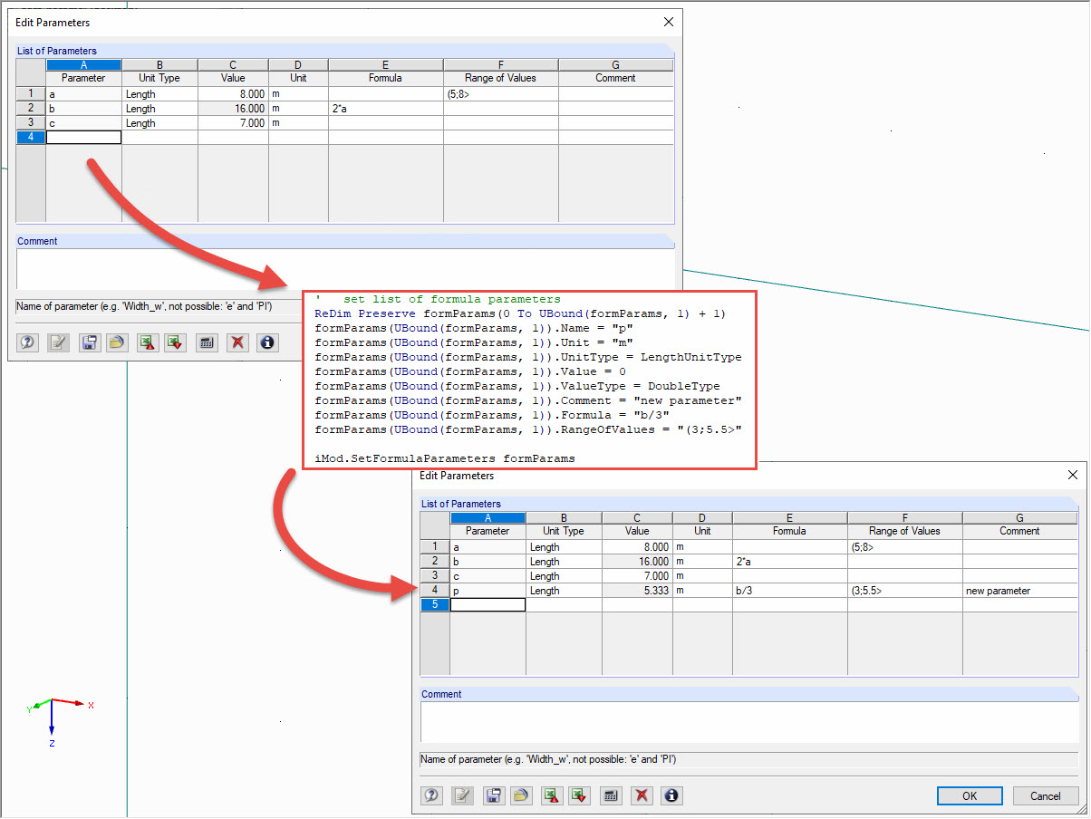 Modification de la liste des paramètres via RF-COM/RS-COM