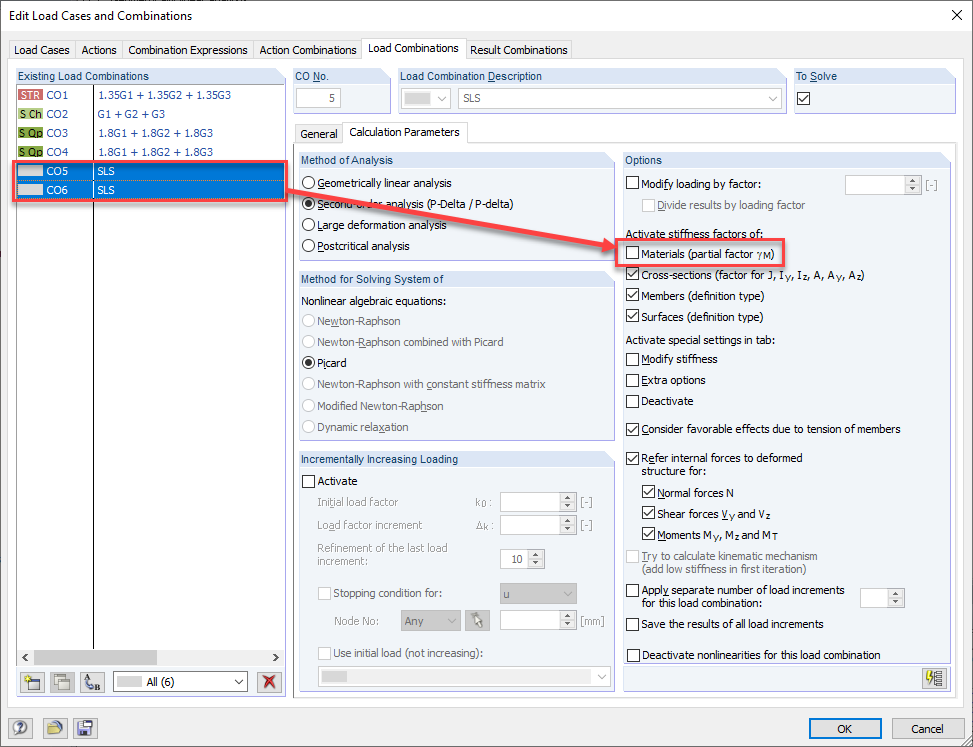 Désactivation de la modification de la rigidité pour l’ELS