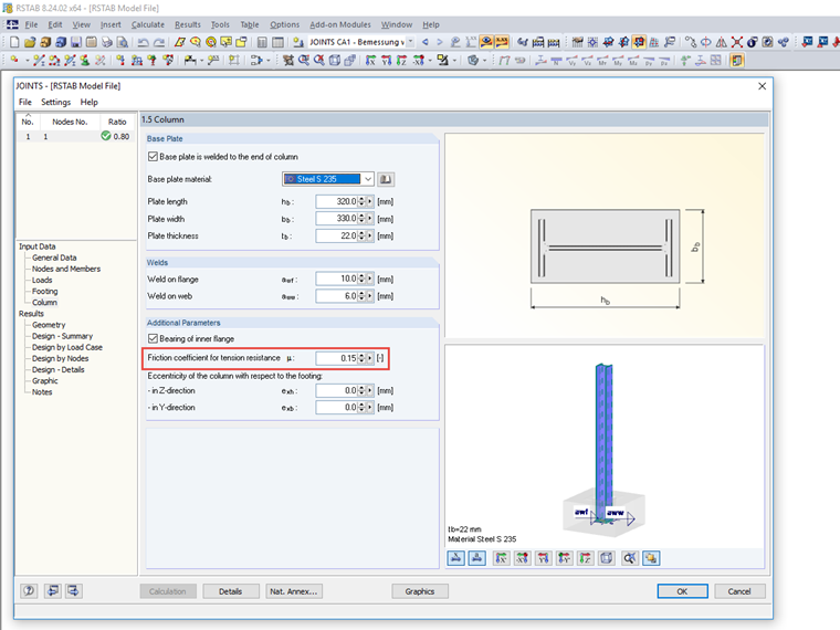 Coefficient de friction pour la résistance en traction