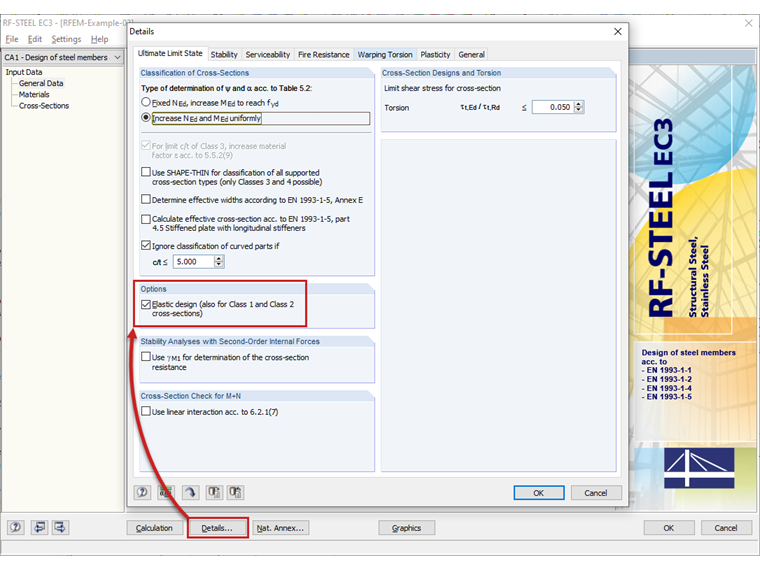 Vérification élastique (également pour les sections de classe 1 et de classe 2)
