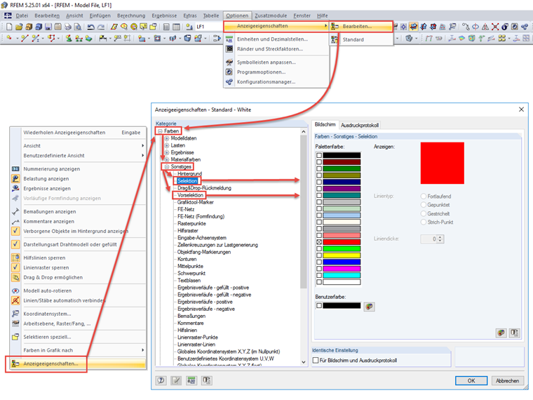 Modification des couleurs pour la sélection et la présélection
