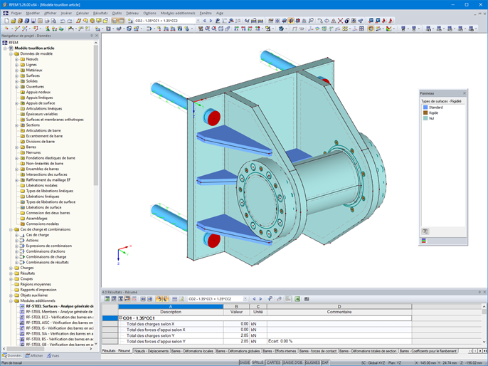 Modélisation 3D d’un tourillon en éléments volumiques dans RFEM (© AGICEA)