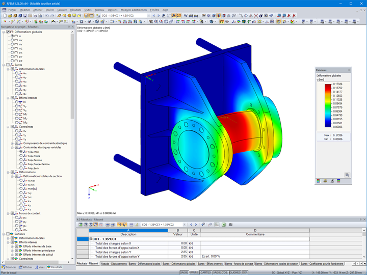 Affichage de la déformation globale du tourillon dans RFEM (© AGICEA)