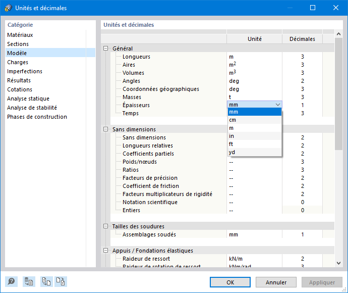 Ajustement des unités