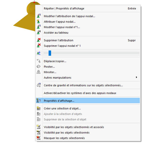 Menu contextuel de l'appui nodal