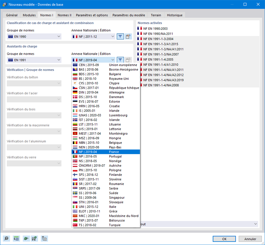Sélection de l’Annexe Nationale pour l’Eurocode