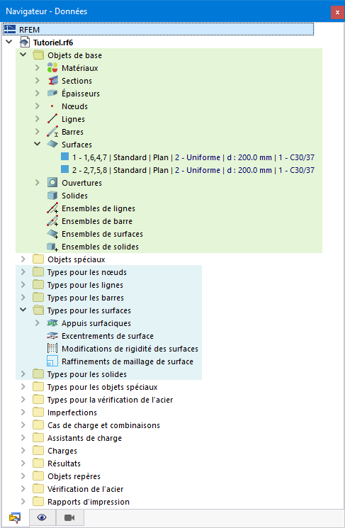 Objets de base (vert) et types pour les objets de base (bleu) dans le navigateur