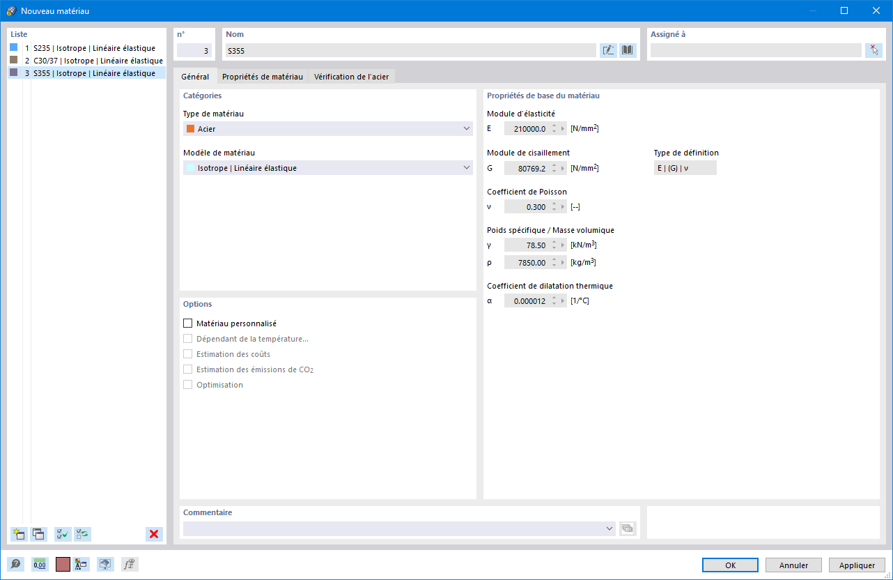 Boite de dialogue « Nouveau matériau »