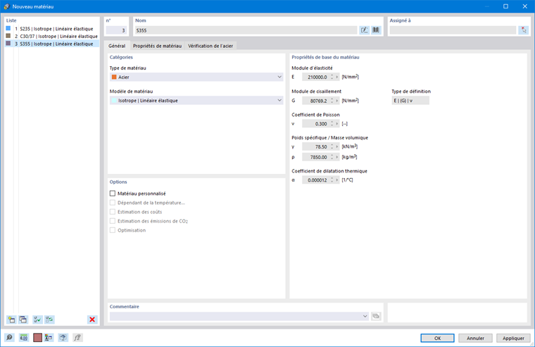 Boite de dialogue « Nouveau matériau »