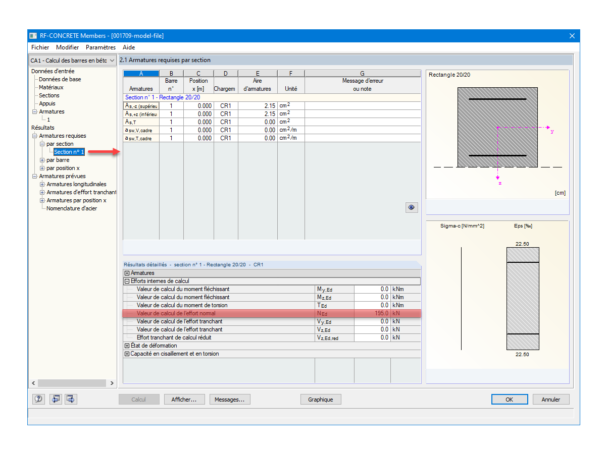 Affichage des charges déterminantes
