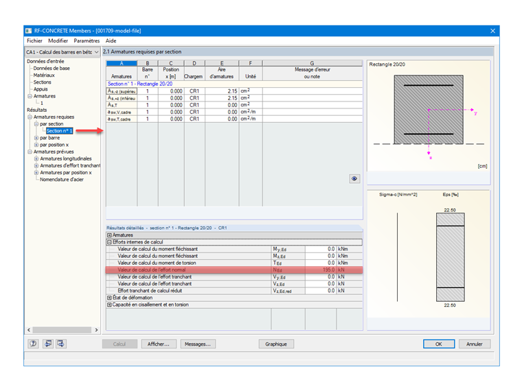 Affichage des charges déterminantes