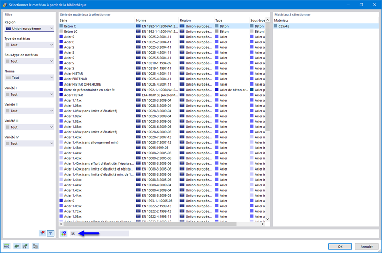 Sélection du matériau dans la bibliothèque