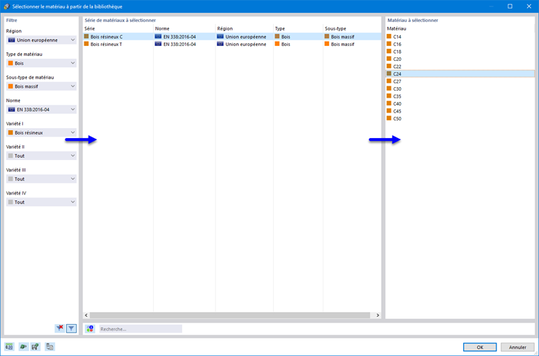 Sélection du matériau bois selon la norme européenne dans la bibliothèque