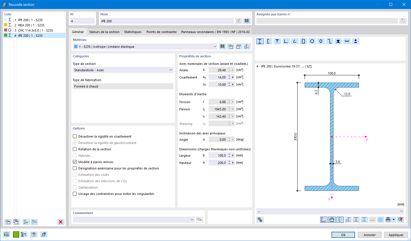 Boîte de dialogue « Nouvelle section »