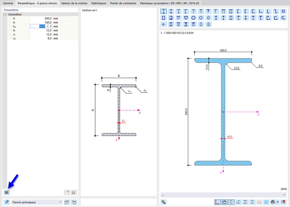 Définition d’une section paramétrique