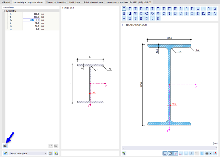 Définition d’une section paramétrique