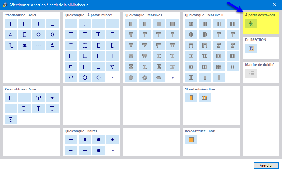 Ouvrir les sections favorites dans la bibliothèque