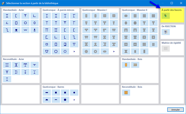 Ouvrir les sections favorites dans la bibliothèque