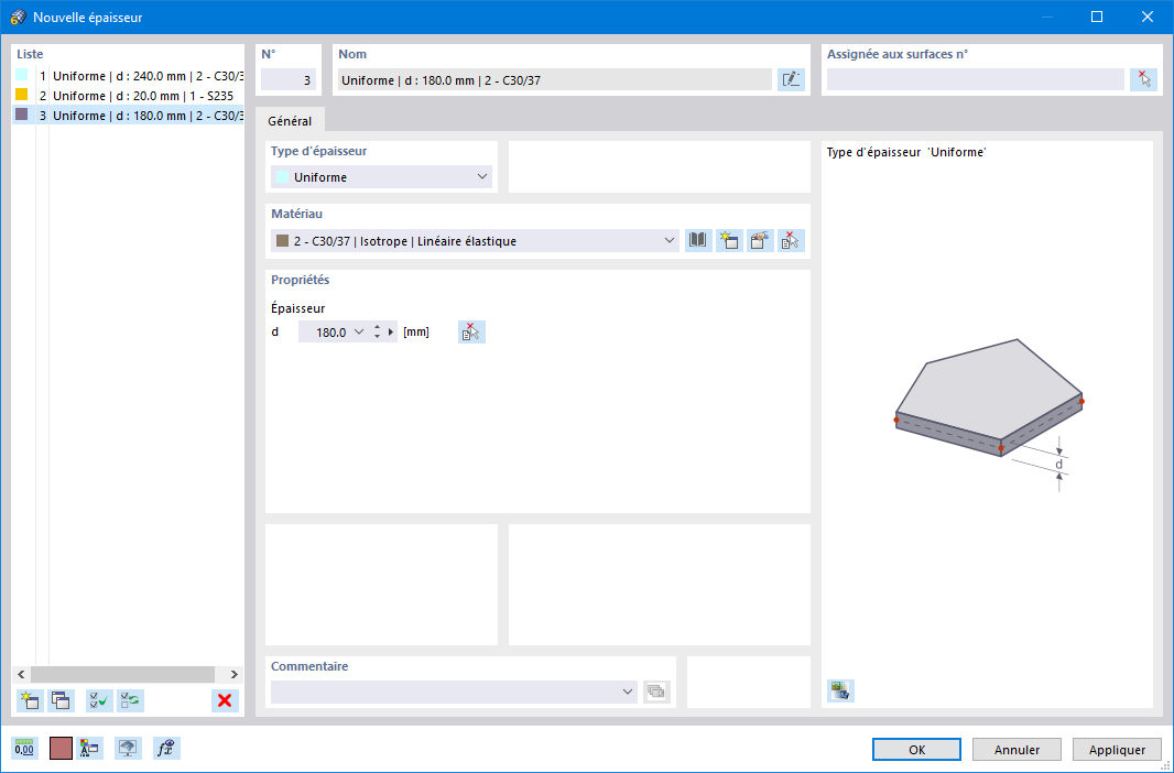 Boîte de dialogue « Nouvelle épaisseur »