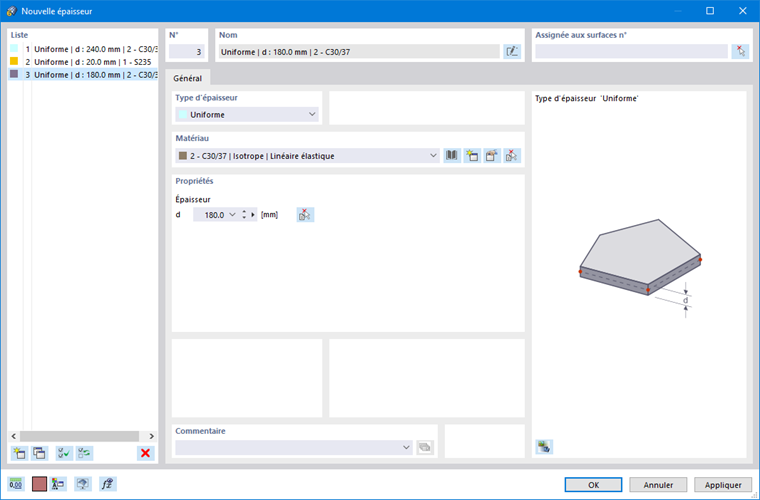 Boîte de dialogue « Nouvelle épaisseur »