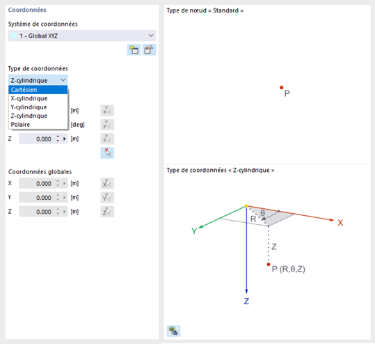 Sélection du type de coordonnées