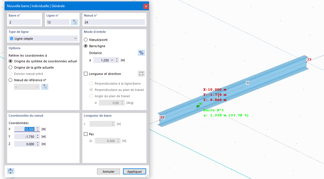 Définition graphique d’une barre à partir d’un espacement