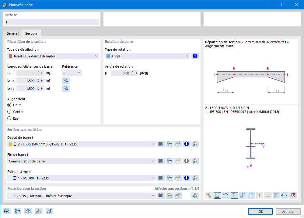 Définition d’une barre avec jarrets aux deux extrémités