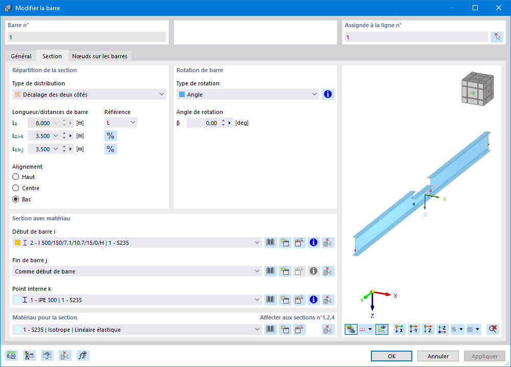 Définition d’une barre avec décalage des deux côtés et alignée sur le bas de la semelle