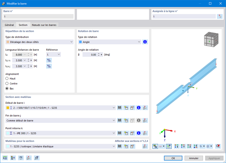 Définition d’une barre avec décalage des deux côtés et alignée sur le bas de la semelle