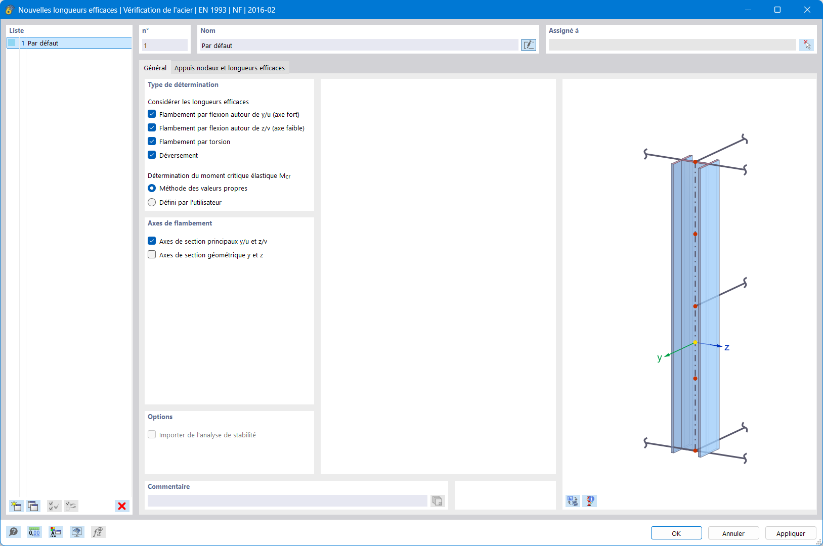 Boite de dialogue « Nouvelles longueurs efficaces »