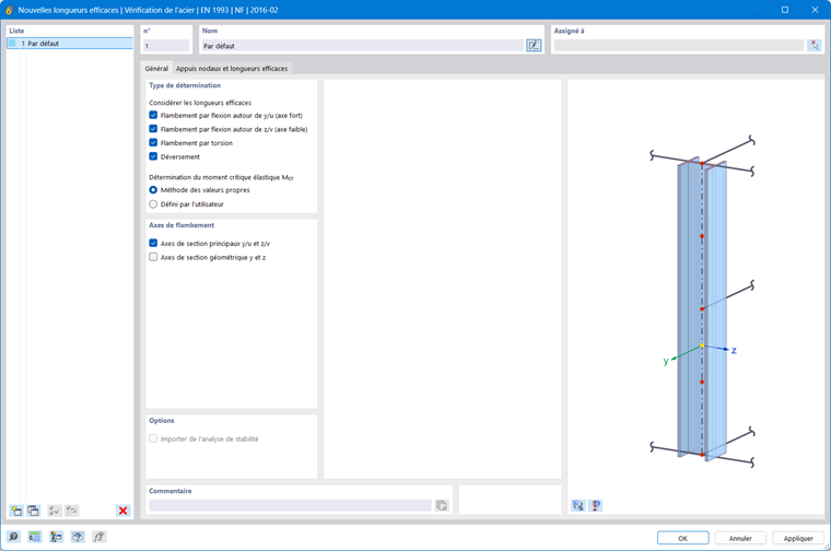 Boite de dialogue « Nouvelles longueurs efficaces »
