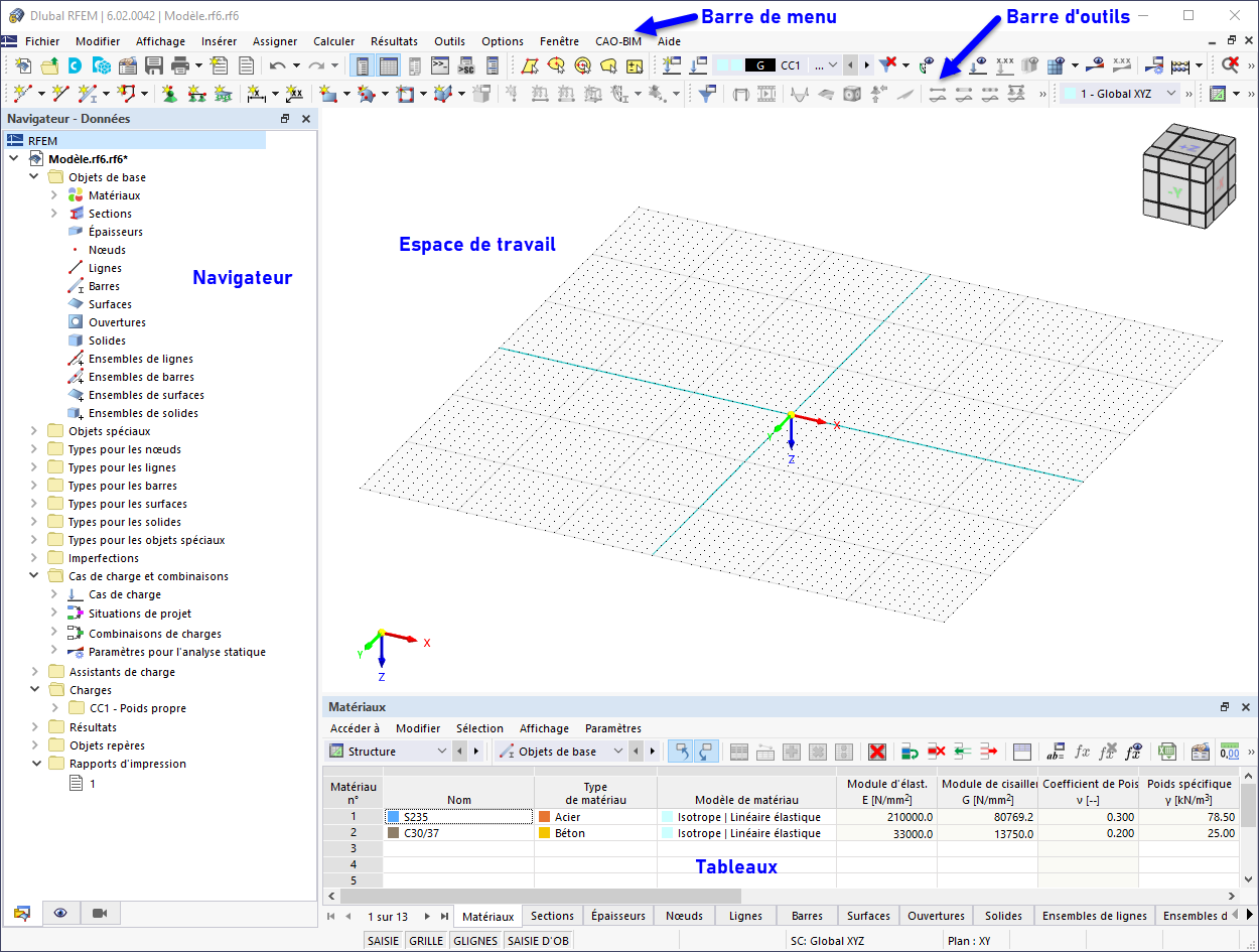 Interface utilisateur de RFEM