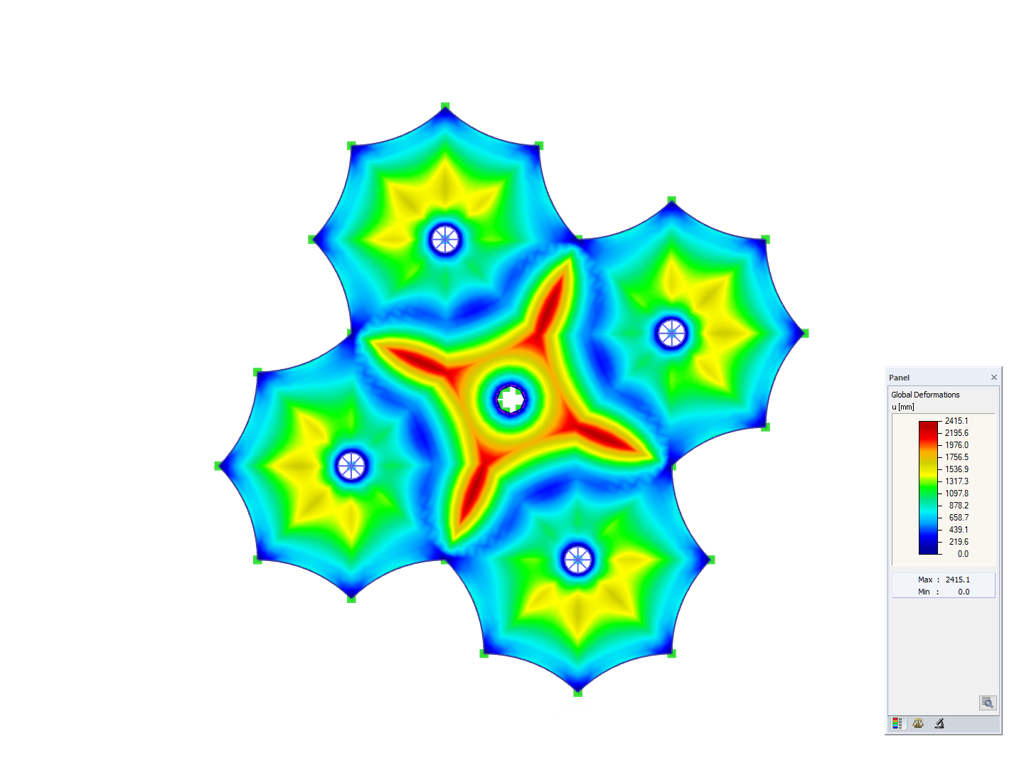 Structure de tente, vue directionnelle sur l'axe Z, déformation