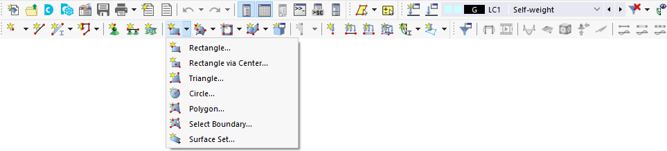 Barre d’outils avec bouton de liste « Nouvelle surface rectangulaire »