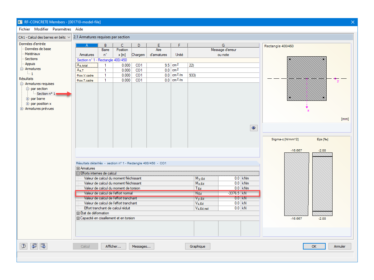Affichage des charges déterminantes sur RF-CONCRETE Members