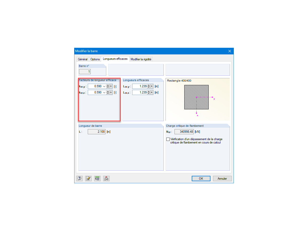 Modification du facteur de longueur efficace pour une barre