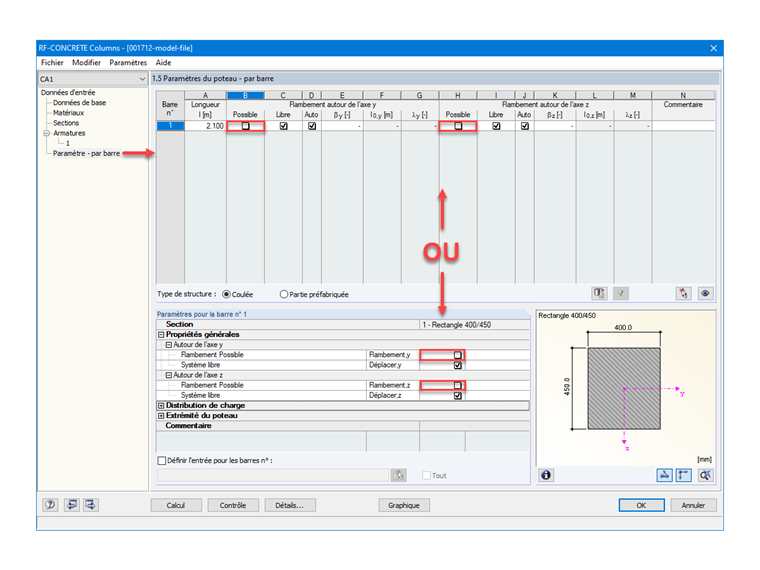 Désactivation du flambement possible sur RF-CONCRETE Columns