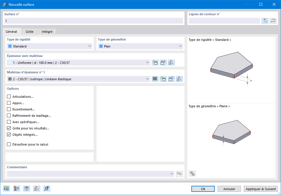 Boite de dialogue « Nouvelle surface »