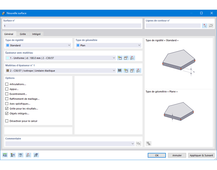Boite de dialogue « Nouvelle surface »