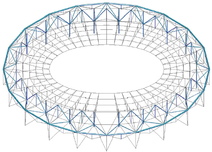 Calcul de structure et optimisation de la toiture d'un stade à partir d'une solution de treillis à câbles avec une membrane de toiture