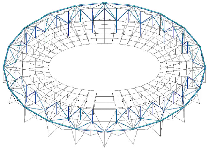 Calcul de structure et optimisation de la toiture d'un stade à partir d'une solution de treillis à câbles avec une membrane de toiture