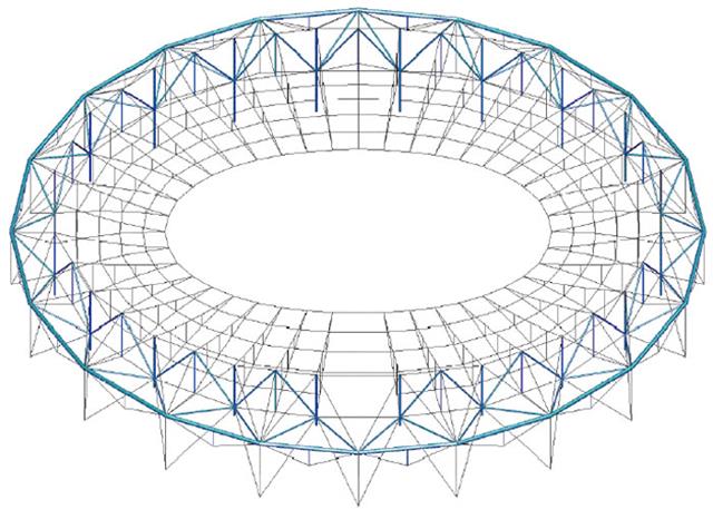 Calcul de structure et optimisation de la toiture d'un stade à partir d'une solution de treillis à câbles avec une membrane de toiture