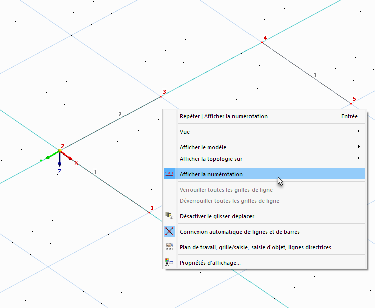 Affichage de la numérotation des lignes et des nœuds
